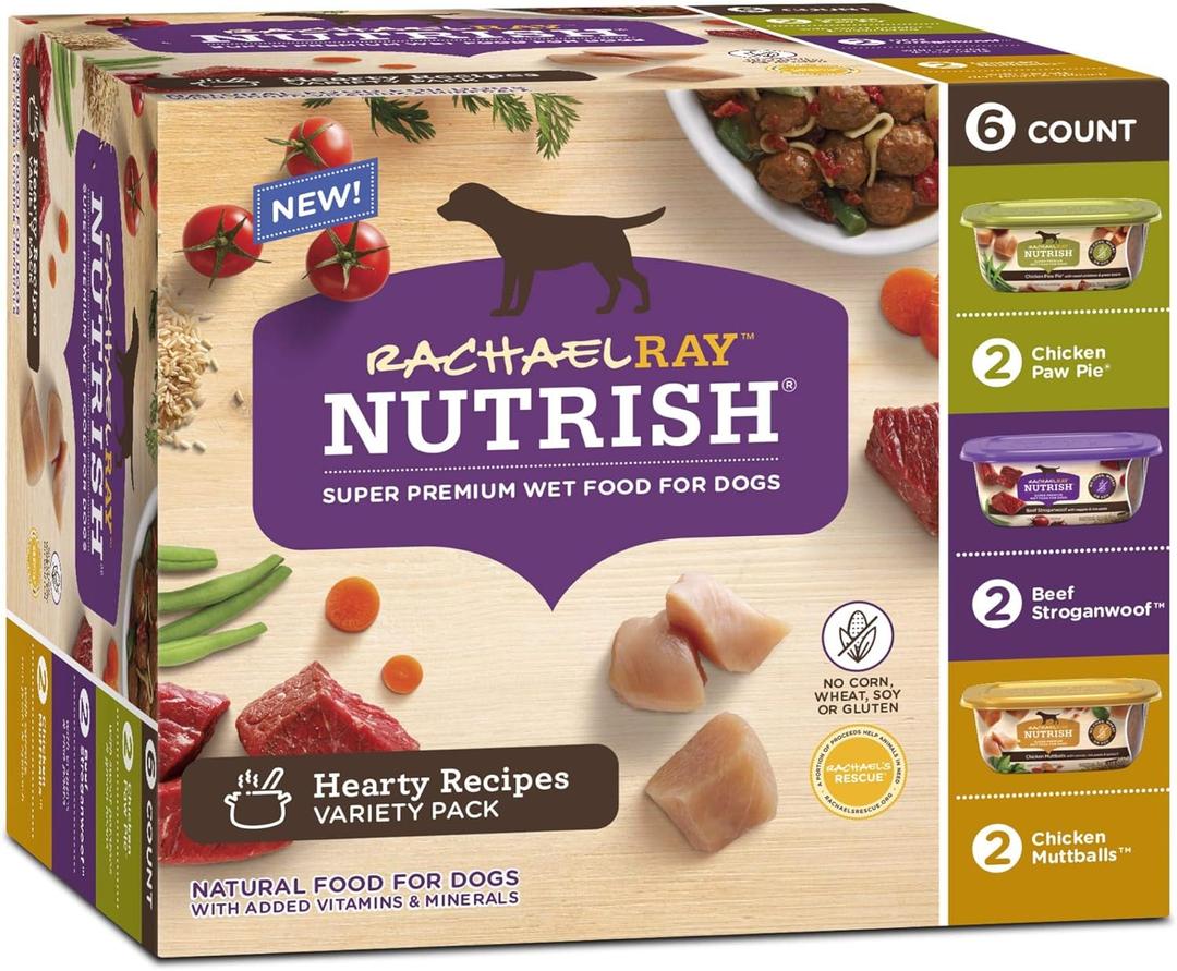 Rachael Ray Nutrish Grain Free Wet Dog Food Three Flavors Variety Pack, Case of 8 OZ Trays, Best By: 05/11/2026