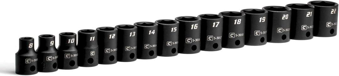 Capri Tools 3/8-Inch Drive Shallow Impact Socket Set, Metric, 8 to 22 mm, Premium Chrome Molybdenum Steel, 15-Piece
