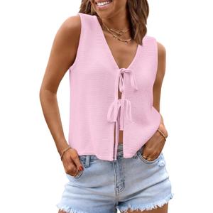LILLUSORY Womens Crochet Tops Ladies Summer Vacation Outfits Beach Fashion Tank Y2K 2025 Cute Clothes Tie Front Sweater Vest (Medium, Pink) LILLUSORY Womens Crochet Tops Ladies Summer Vacation Outfits Beach Fashion Tank Y2K 2025 Cute Clothes Tie Front Sweater Vest (Medium, Pink)