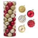45Pcs 6cm/ 2.36inch Christmas Balls Glitter Christmas Tree Ornaments Hanging Christmas Home Decorations for Home House Bar Party (Red/Gold)