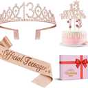 13th Birthday Decorations for Girls, Including 13th Birthday Crown/Tiara, Official Teenager Sash and Cake Topper, Number Candles, 13 Year Old Girl Gifts