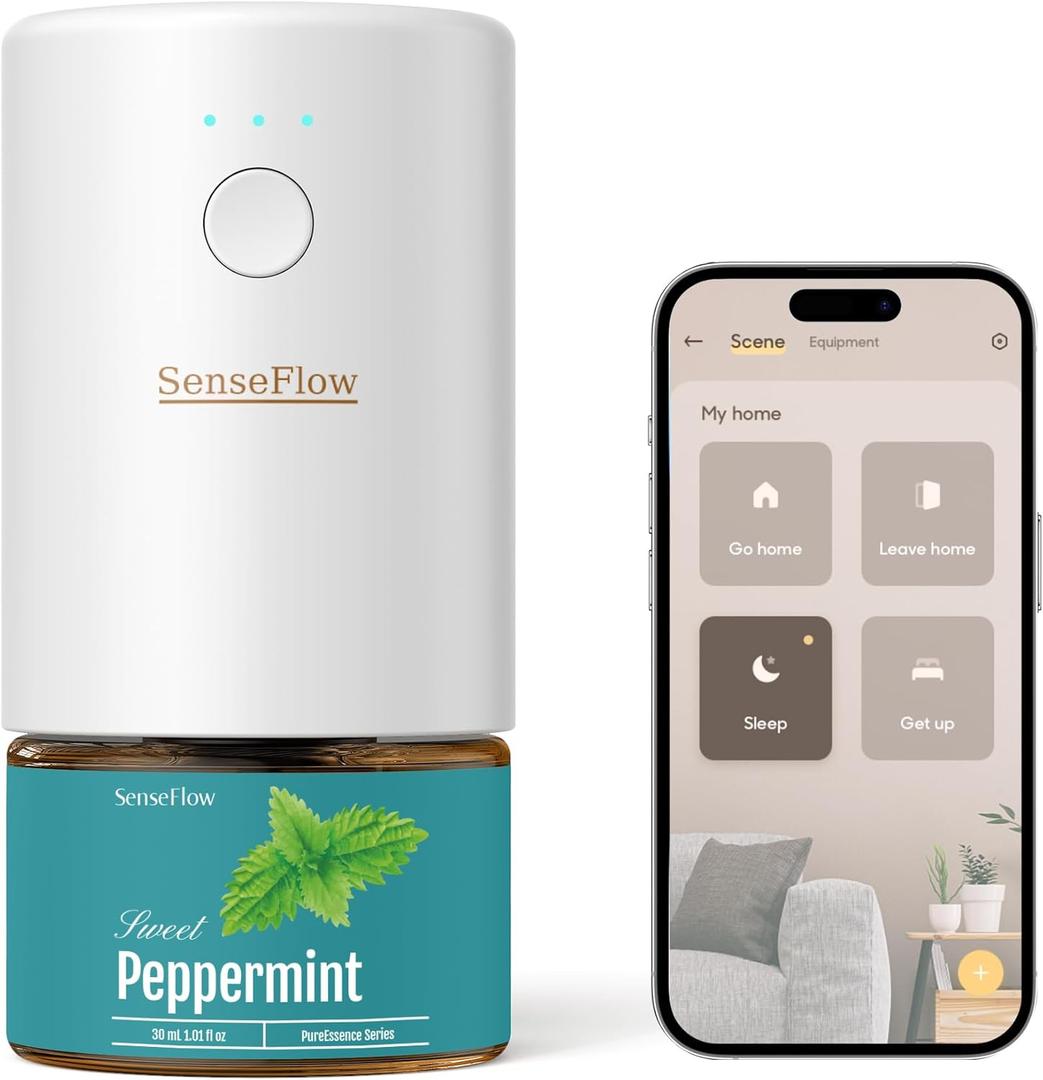 SF101S Pro Smart Wi-Fi Waterless Ultrasonic Essential Oil Diffuser100% Plant-Based,120-Day Natural Air Freshener & Aromatherapy Scent Diffuser Covers 100 for Home,Hotel-Peppermint