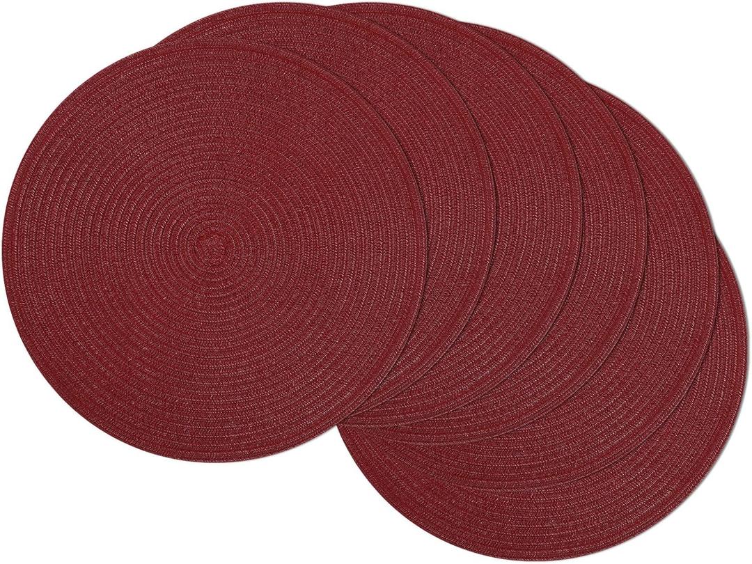 SHACOS Round Placemats Set of 6 for Dining Table 15 inch Round Braided Place Mats Washable Non Slip Kitchen Table Mats, Burgundy (Burgundy)