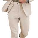 UNINUKOO Mens 2 Piece Suit Linen Summer Top Blazer Pants Sets Beach Wedding Wear Vacation Prom Suits for Men (Pink, L)