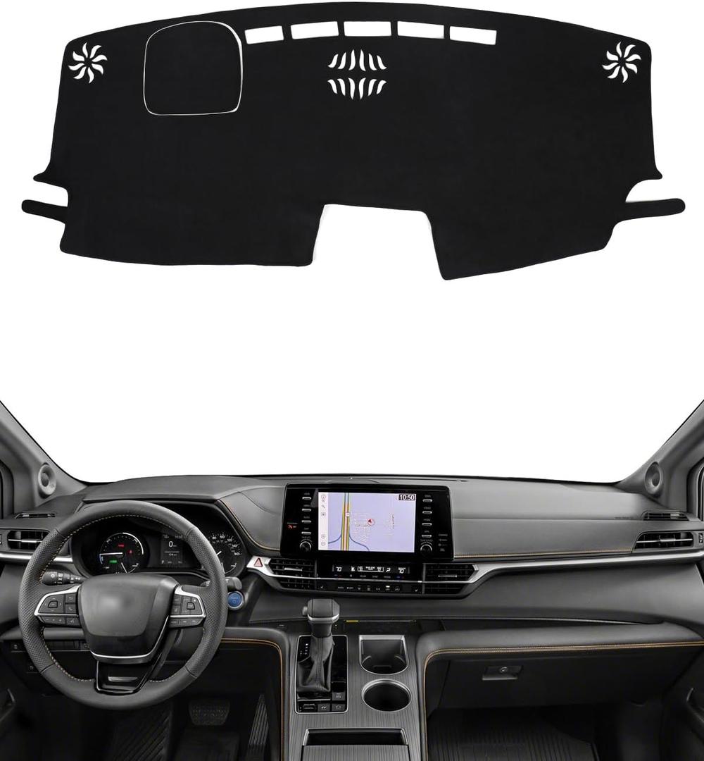 Dash Cover for Toyota Sienna 2021-2025 Accessories Black Flannel Dashboard Cover Mat Car Dashboard UV Sun Protection