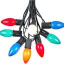 Novelty Lights Multi Hanging Ceramic Christmas String Lights - Retro Fit Traditional C9 Indoor/Outdoor Light Set w/ 25 Mini Bulbs for Roof Lines, Patios & More (Black Wire, 25' Long)