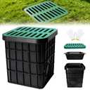 24Inch Catch Basin with Grate, Square Extra Large Yard Drainage Catch Basin for Drainage with Debris Basket, No Pre-Drilled Holes for Patios, Downspout, Municipal Pipeline