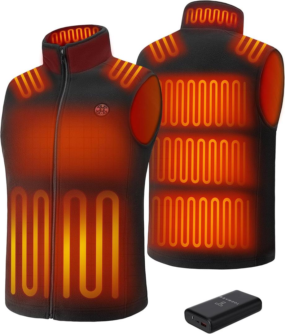 TODWARM Men Heated Vest with Battery Pack Included, Fleece Electric Heating Vests 15-Zone Warming for Winter (Small, Black)