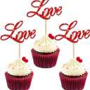 3 x BEISHIDA 12pcs Love Cupcake Toppers Happy Anniversary Cupcake Toppers Red Glitter Cupcake Decorations Love Picks for Valentine's Day Wedding Anniversary Engagement Cake Decorations Supplies