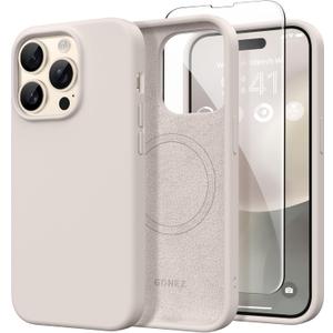 GONEZ Magnetic for iPhone 14 Pro Case, [Compatible with MagSafe] Anti-Scratch Microfiber Lining & Screen Protector, Shockproof Slim Phone Silicone Cover 6.1 inch, Stone