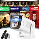 Projector [Auto Focus & Native 1080P & Built-in Apps] Mini Portable Projector 1080P, 4K Full HD with WiFi 6 & Bluetooth 5.4, Auto Focus & Keystone, 270 Rotatable, Compatible with Phone/HDMI/USB,White