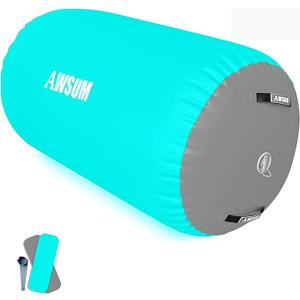 AWSUM Air Roller Gymnastics Barrel Inflatable Tumbling Mat Back Handspring Trainer for Octagon Mat Gym Home Gymnastics Equipment 1PCSNo Electric Pump ((L)39.4"x(Diam)23.6"-No pump, Mint Green/Grey)