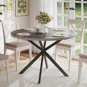 ChooChoo 47.2 Inch Round Dining Table for 4, Farmhouse Wood Kitchen Table, Circle Dinner Table for Kitchen & Dining Room, Grey