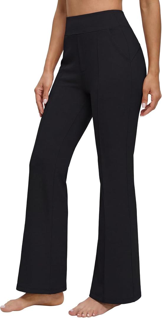 BMJL Womens Yoga Pants High Waisted Flared Black Work Business Casual Dress Pants (Black, S)