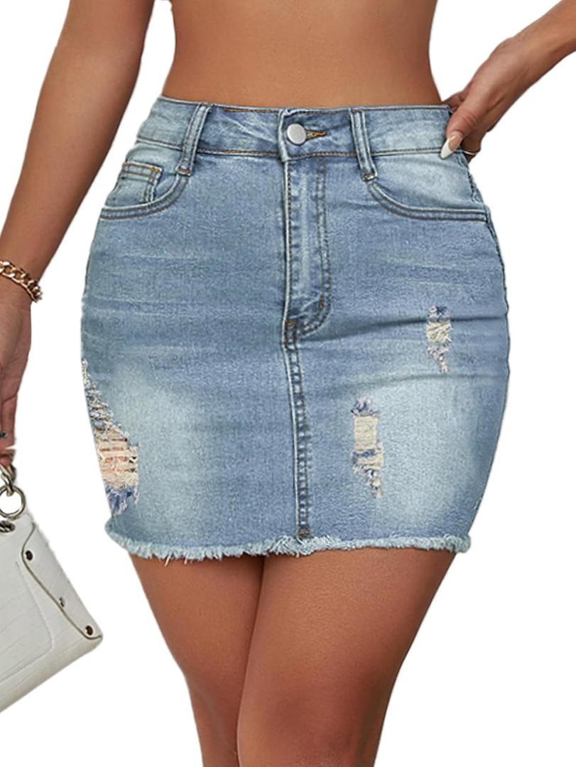 Jean Skirt for Women Stretch Casual High Waisted Denim Short Skirt Cute A Line Mini Pencil Skrit (Blue, S)