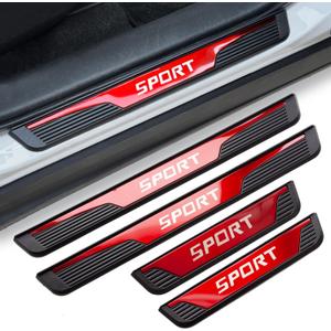 4Pcs Stainless Steel Car Door Sill Protectors Door Threshold Protector Front and Rear Door Car Pedal Kick Protection Door Sill Scuff Plate Car Trim Sport(Door Width 1.97" Red)