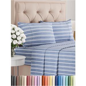 Cal King Size 4 Piece Sheet Set - Comfy Breathable & Cooling Bed Sheets Set - Hotel Luxury Bedding for Women, Men, Kids, Teens, Boys & Girls - Deep Pockets & Wrinkle Free - Oeko-Tex - Blue Stripes 3