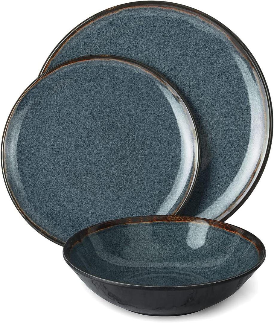 100% Melamine Dinnerware Sets 12 Piece Plate Bowl Set Dish Set For Outdoor & Indoor - Includes 4 Dinner Plates 4 Salad Plates and 4 Bowls Perfect For Every Day Use. Vintage Turquoise