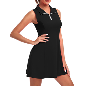 Women's Golf Tennis Dress Athletic Workout Dress with Shorts and Pockets Black M
