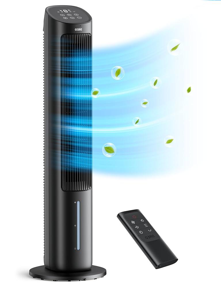 Dreo Evaporative Air Cooler, 40” Cooling Fan with 80° Oscillating, Humidifying, Removable Water Tank, Filter, Ice Packs, Remote Control, 3 Speeds, 7H Timer, Personal Swamp Cooler, Black, DR-HEC001
