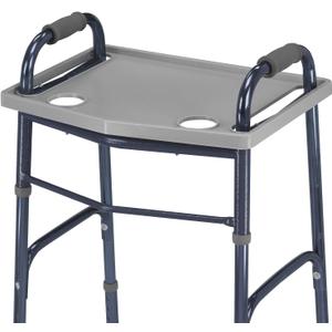 DMI Walker Tray With Cup Holders, Walker Tray For Folding Walkers, Mobility Accessory for Seniors, Tray Table for Standard Walkers, Multipurpose and Portable, Gray