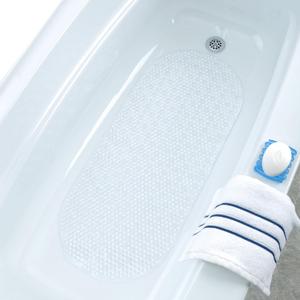 SlipX Solutions Clear Bubble Bath Mat with Microban Protection (15 x 35 Inch, Extra Long Coverage, Oval Shape, Machine Washable)