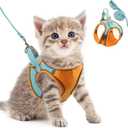ORIA Pet Harness, Dog Harness, Cat Harness and Leash Set, Breathable Pet Vest, Reflective Strips Jacket for Small Kitten, Puppy, Rabbit, Orange and Blue, 4.4 to 6.6lb (XXS)