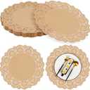 MCEAST 100 Pack Round Brown Kraft Paper Doilies 13.5 Inches Lace Paper Place Mats Rustic Scallop Doily Disposable Table Pads for Food Cakes Crafts Party Weddings Tableware Decor, Large, Bro