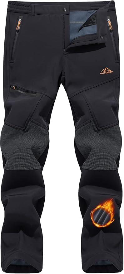 TACVASEN Men's Snow Ski Pants Winter Fleece Lined Pants for Mens Water Resistant Snowboarding Hiking (34W x 30L, Black)