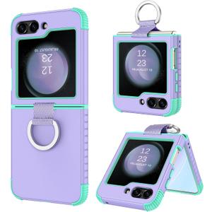 BENTOBEN Samsung Galaxy Z Flip 5 Case, Z Flip 5 5G Case, Heavy Duty 2 in 1 Full Body Rugged Shockproof Protection Cover with Ring Girls Women Boy Men Covers for Galaxy Z Flip 5 6.7”, Purple/ Mint