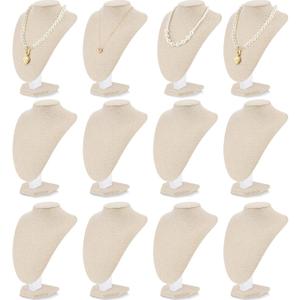 Huquary 12 Pcs Necklace Stand Display Jewelry Bust Display Stands Necklace Stand Jewelry Photography Props for Selling for Home Store Trade Shows(Flaxen,Linen)