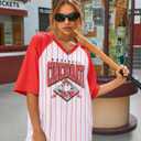 Baseball Shirt Women Oversized Game Day Shirts Baseball Team Fans Tee Sports Jersey Gift Tops (White, S)