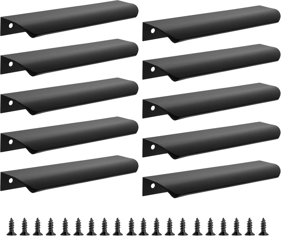 10 Pack Black Edge Finger Pulls for Cabinets 6" Kitchen Cabinet Pulls Handles Drawer Pulls Modern Aluminum Concealed Tab Pulls for Closet Door, Matte Black (150mm/6" (10Pcs))