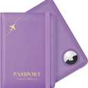 Stouchi AirTag Passport Holder, Anti-Lost Passport Holder with Airtag Slot, Passport Wallet Cover with RFID Blocking, Leather Passport Case Travel Accessories for Women, Purple