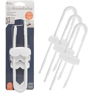 Dreambaby Sliding Cabinet Locks - Child Proof Cabinet Latches - For Kitchen, Bathroom Storage Doors Handles & Knobs - Suitable for Round & D-Shaped Handles - 3 Pack - White - Model L183