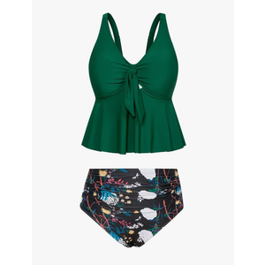 Hanna Nikole Women Plus Size 2 Piece V Neck Tie Tankini Swimsuit with Tummy Control Bikini Bottoms Bathing Suits 18W
