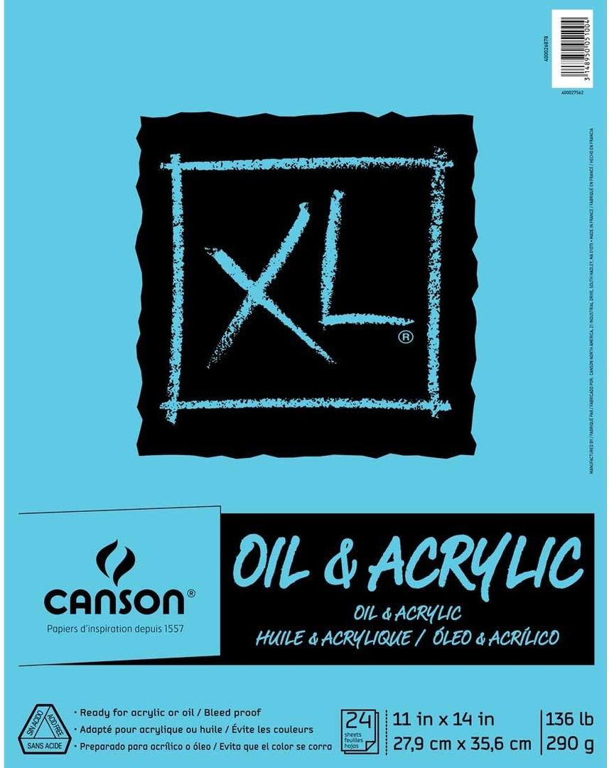 Canson XL Series Oil and Acrylic Paper Pad, 11" x 14", Canvas-Like Feel, 136 lb. (290gsm), Tape Bound, 24 Sheets/Pad