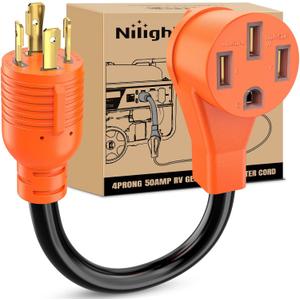 Nilight RV Generator Adapter Cord 30Amp to 50Amp 4 Prong Pure Copper Heavy Duty Twist Lock Male Plug10 Gauge Wire L14-30P to 14-50R 30M/50F for RVs Camper Caravan Van Trailer (30M Locking 4Pin/50F)