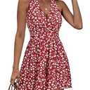 HUHOT Short Resort Wear Plus Size Athletic Rompers Summer Sun Dresses For Women Dressy 2024 Romper Vacation Outfits For Curvy Women Backless Red Floral Womens Short Rompers For Summer Dresses XL