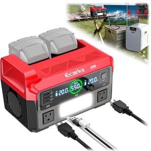 Ecarke 550W Portable Power Inverter Compatible with DeWALT 20V Battery, DC 18V to AC 110V Pure Sine Wave Power Station 2 AC Outlets, 2 USB-A&1 USB-C 20W, 600LM LED Outdoor Emergency Use (No Battery) (Red)
