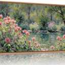 YeeHomedec Monet Botanical Framed Canvas Wall Art, Impressionist Floral Garden Wall Decor, Vintage Pond Tree Artwork, Nature Landscape Art Paintings for Living Room Bedroom Bathroom 20"x40"
