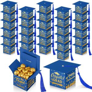 TaoBary 30 Pcs Graduation Cap Candy Box 2026 Graduation Decorations Party Favors Gifts Grad Cap Box with Tassel for Candy Chocolate Biscuit Supplies(Blue)