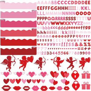 Kosiz Heart Bulletin Board Decoration Set 118 ft Scalloped Large Bulletin Board Borders Classroom Poster Border Trim with 257 Pcs Letter Number Symbol Cutout for Back to School Decor