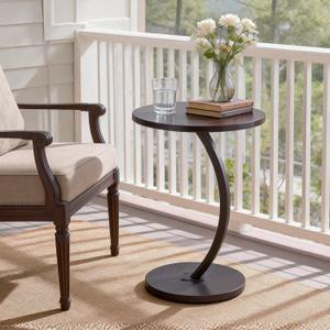 Hsingchi Modern Small C Shaped Side Table, Round Bedside Sofa end Table,TV Tray Table for Eating, Simple Night Stand, Narrow Side Table for Living Room, Bedroom, Office