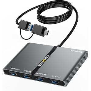 CENMATE USB A/C 3.0 to 4xHDMI Adapter Support Mirror/Extend Mode Compatible with Mac/Win,5-in-1 USB C Docking Station(4K30Hz x2+1080P60Hz x2+Type C 3.0), 4 Monitor Docking Station with 4 HDMI