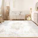 Area Rug 6x9 Vintage Rug: Washable Living Room Rugs Retro Medallion Distressed Large Rugs Soft Low Pile Non-Slip Indoor Floor Carpet for Bedroom Kitchen Nursery Dining Table Office (Beige, 6'x9')