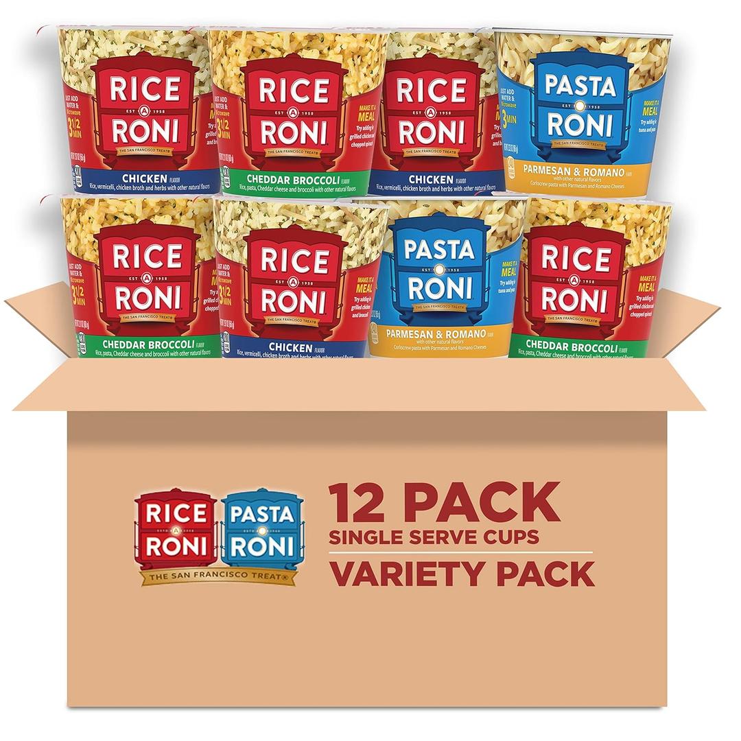 Rice-A-Roni Cups Individual Cup, 3-Flavor Variety Pack, 2.25 Oz (Pack of 12), BBD 06/13/2026
