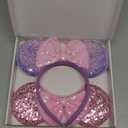 2 Pack Pink Purple Mouse Ears Headbands for Women Girls, Sequin Bow Headband for Cosplay Costume Birthday Party Decorations Hair Accessories