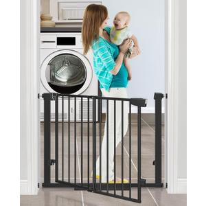 29-40Easy Walk Thru Baby Gate for Doorways&Stroller,Auto Close Dog Gate Indoor for Stair,No Drill Pressure Mounted Baby Gate with Large Walk-Through Door,Safety Gate for Children&Pets(Black)