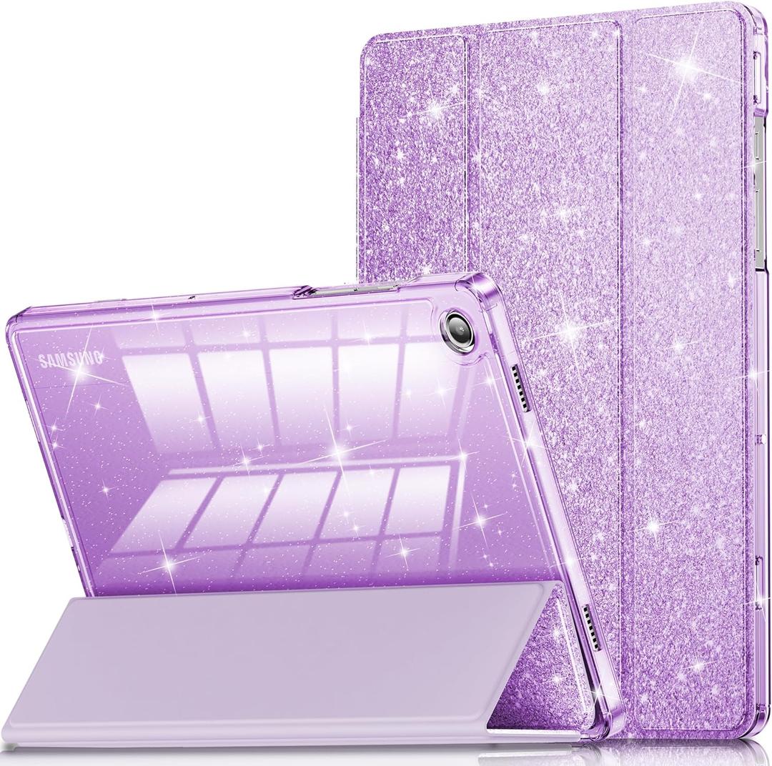 INFILAND Case for Samsung Galaxy Tab A11+Plus/A9+ Plus 11 inch Case (2023/2025), Glitter Tablet Protective Cover with Sparkly Clear Back for Girls Kids (Purple, Galaxy Tab A11 Plus)